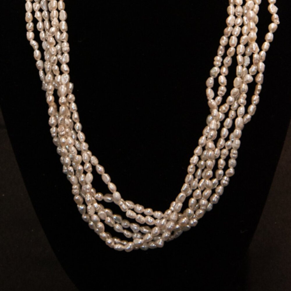 Vintage 6 Strand Freshwater Pearls 16" on Gold tone Slide Clasp